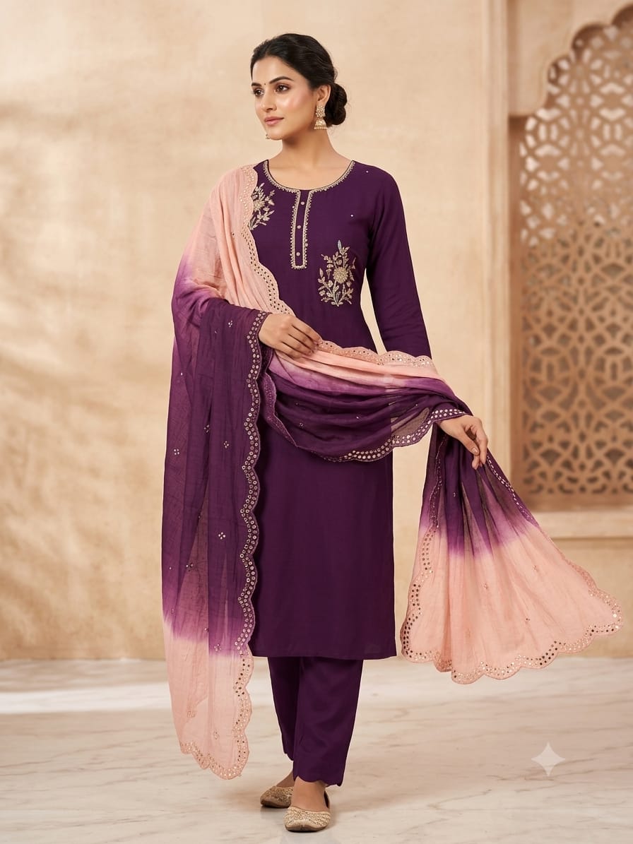 Stitched - suit with pent duptta 3 ps